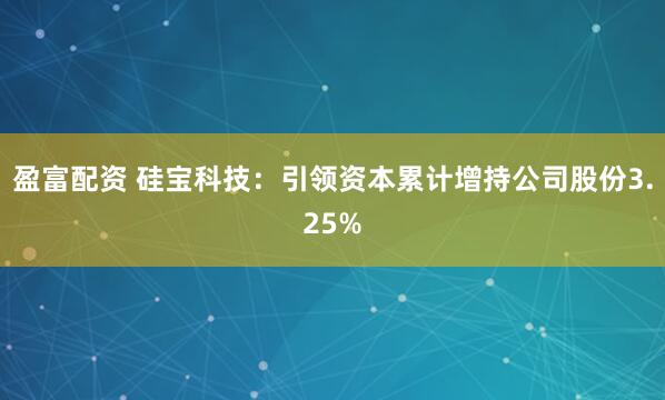 盈富配资 硅宝科技：引领资本累计增持公司股份3.25%